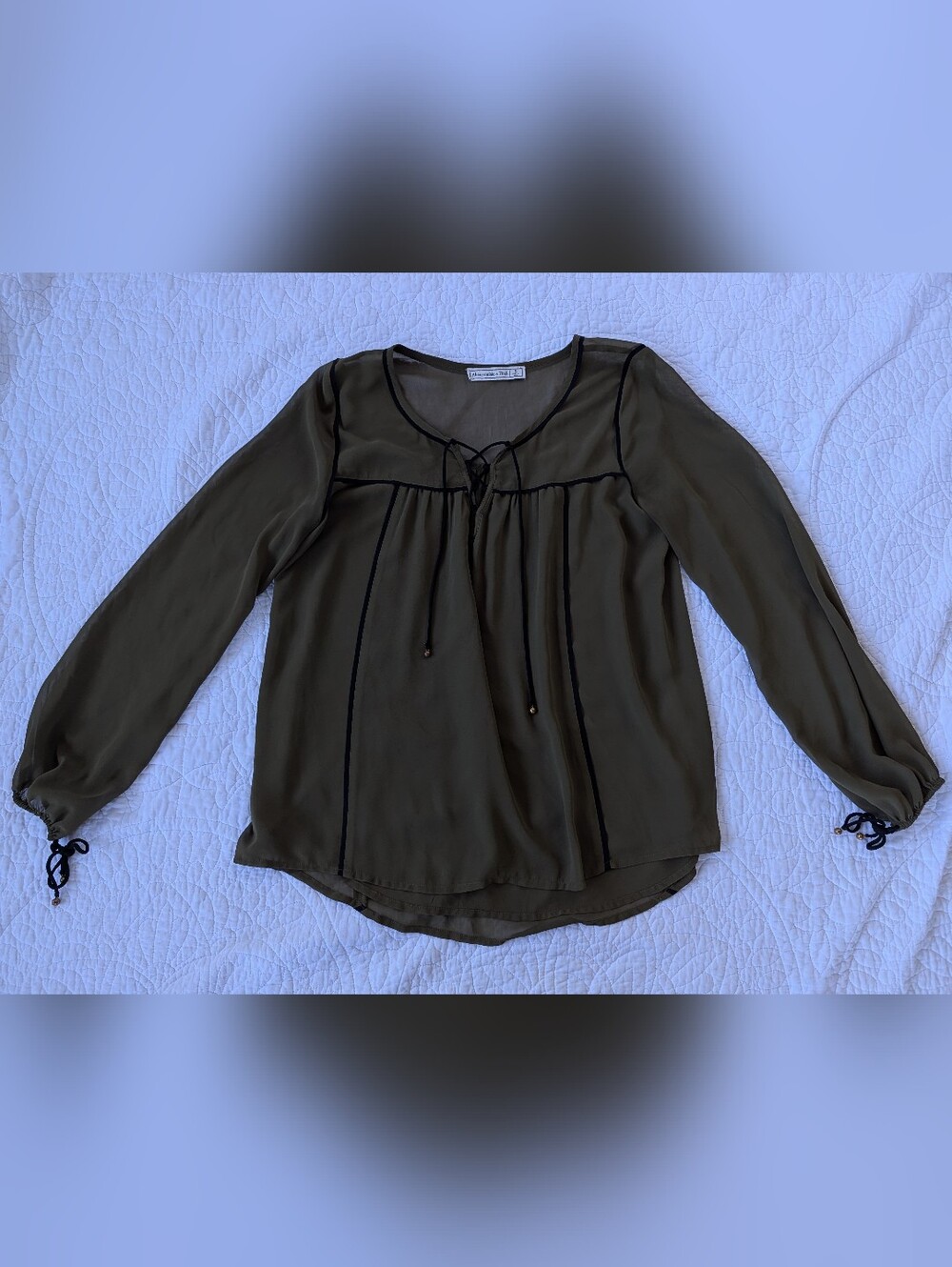 Abercrombie & Fitch Olive Green Long Sleeve Peasant Blouse